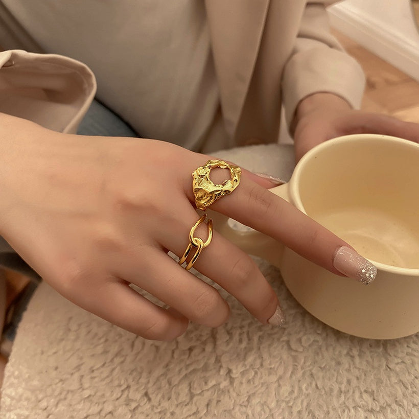 Versión coreana del anillo cruzado de moda femenina anillo de bobinado allmatch anillo de personalidad de doble capa