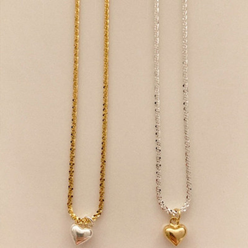 Mini collar de clavícula con colgante de corazón brillante coreano, collar de cadena trenzada de Color contrastante