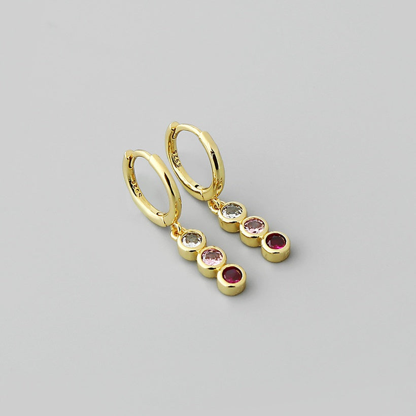 Pendientes de oro laminado con aro de gota de circón tricolor retro al por mayor