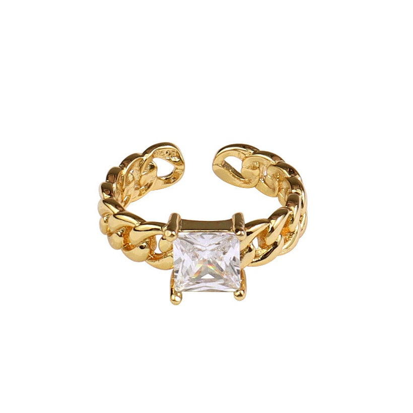 Anillo de circón de cadena de oro francés anillo de dedo índice de apertura de temperamento simple
