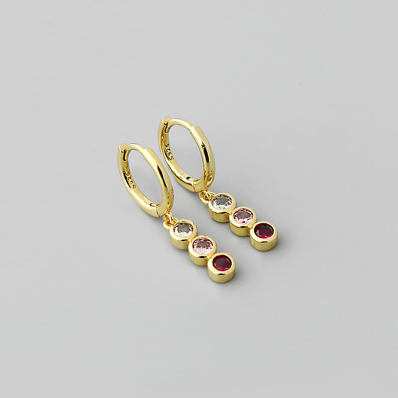 Pendientes de oro laminado con aro de gota de circón tricolor retro al por mayor