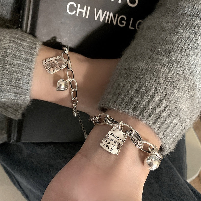 Bola redonda corazón pulsera mujer simple letra cuadrada marca moda nicho diseño retro pareja joyería