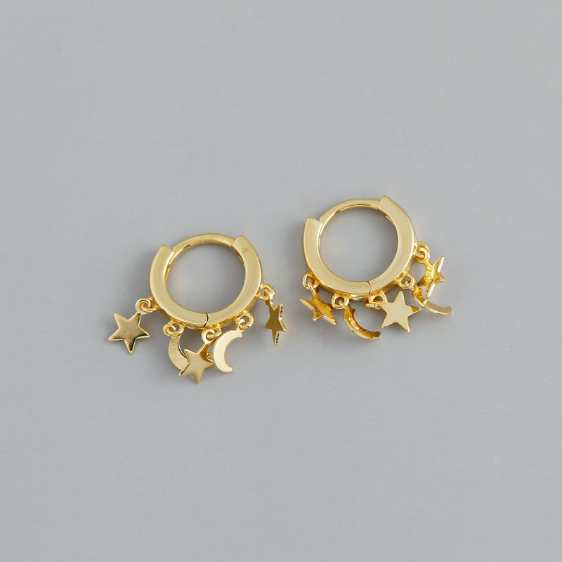 hebilla de oreja de oro laminado retro estrella y luna al por mayor