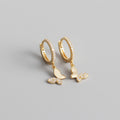 Pendientes de hebilla de oreja de anillo de oreja de diamante con colgante de mariposa coreana
