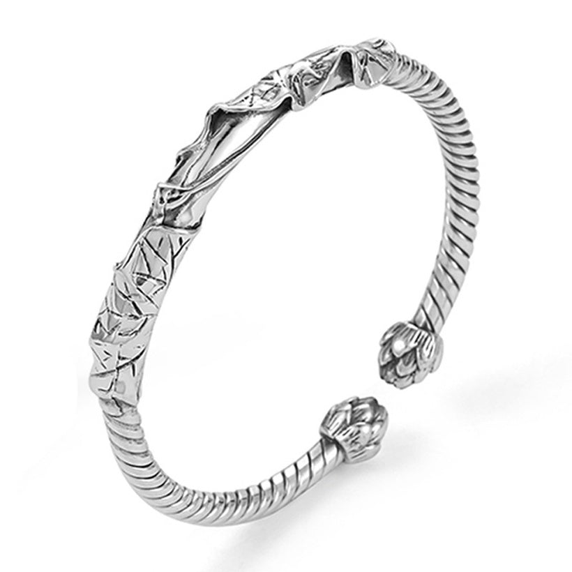 Pulsera de loto para hombre, pulsera tallada Vintage, pulsera de loto con apertura para hombre, joyería de mano de estilo antiguo, comercio exterior transfronterizo