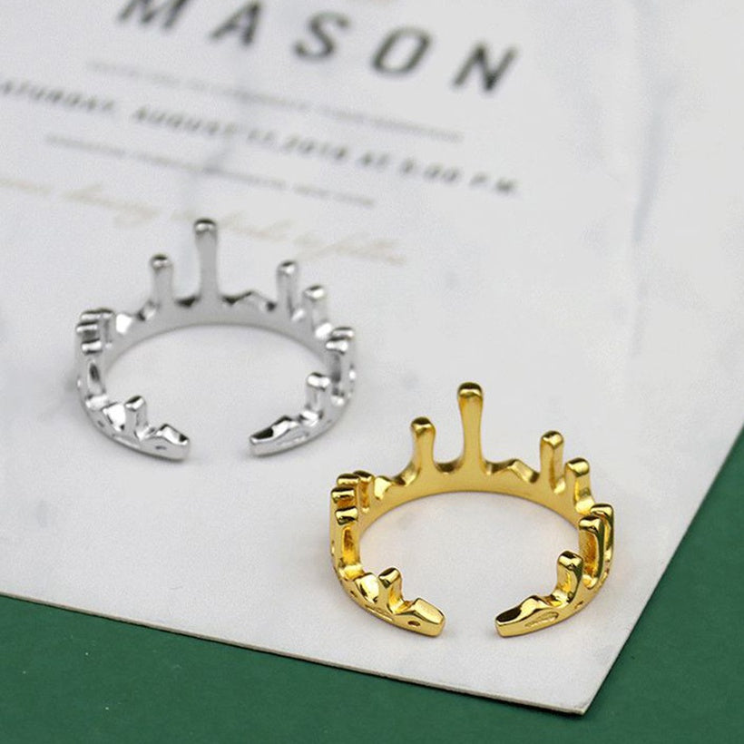 Versión coreana del anillo de dedo irregular ajustable con apertura en forma de corona
