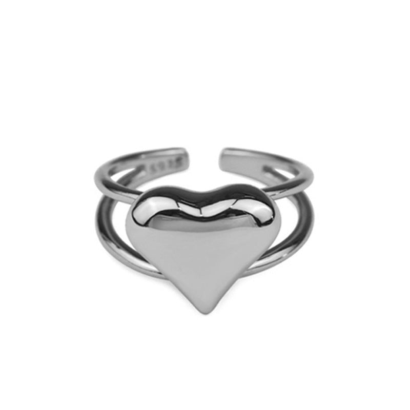 Nuevo anillo de corazón de moda para mujer, anillo en forma de corazón de moda hueca de temperamento simple