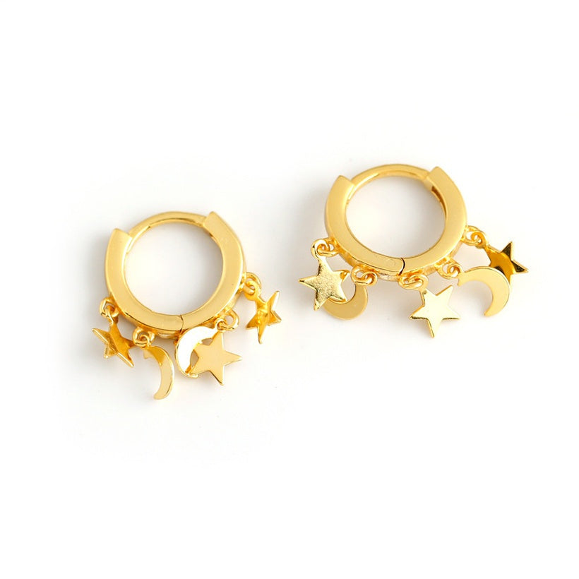 hebilla de oreja de oro laminado retro estrella y luna al por mayor