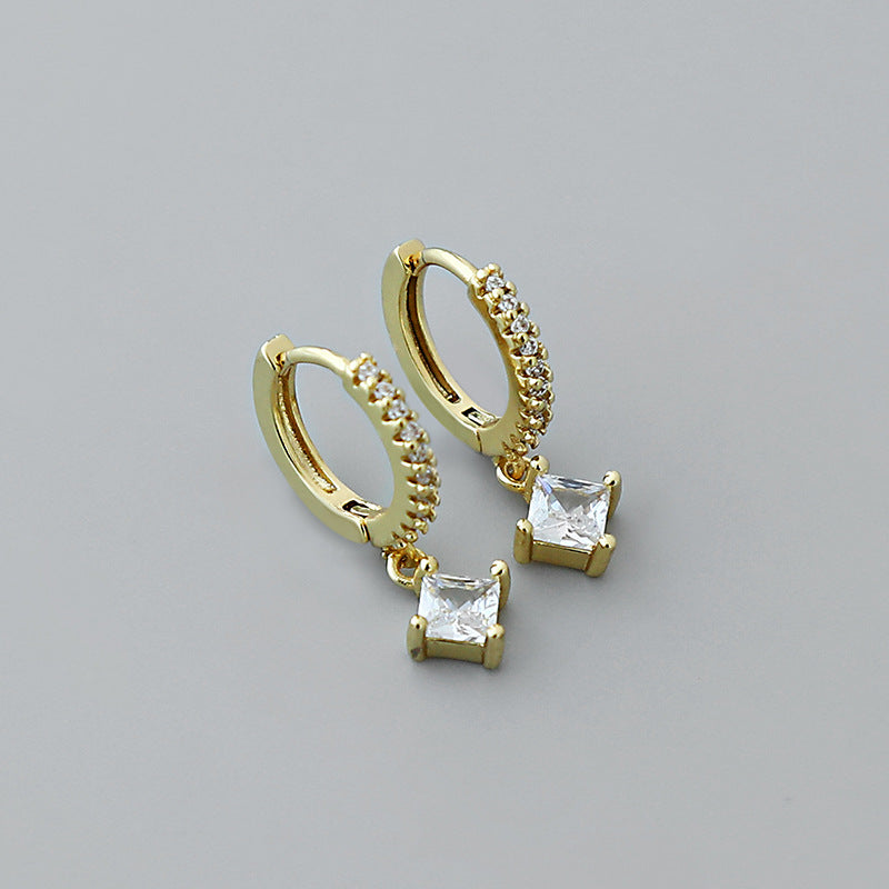 Pendientes de oro laminado con colgante de circón cuadrado simple al por mayor