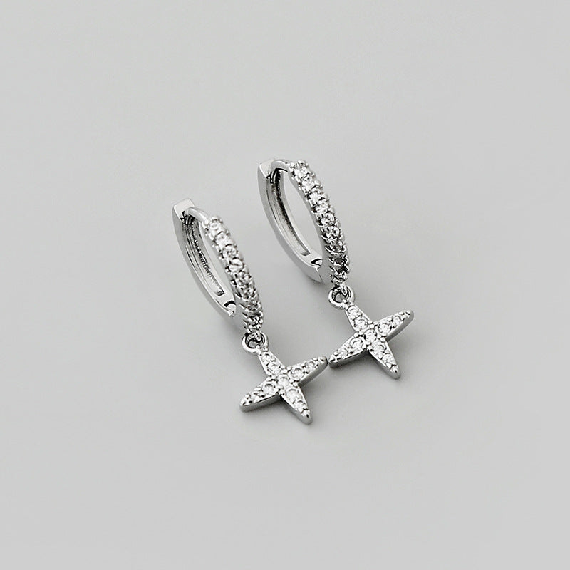 Pendientes de oro laminado con colgante de estrella cruzada brillante a la moda al por mayor