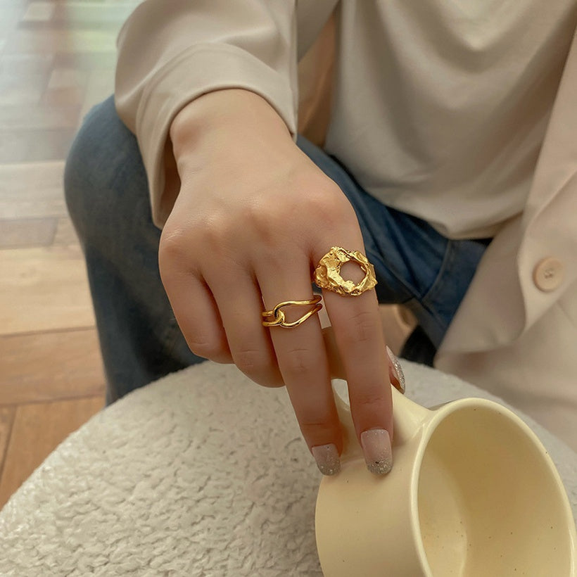 Versión coreana del anillo cruzado de moda femenina anillo de bobinado allmatch anillo de personalidad de doble capa
