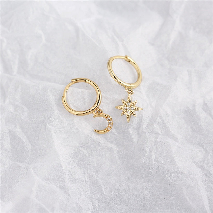 Pendientes de botón de nueva moda Luna Estrellas Pendientes simples
