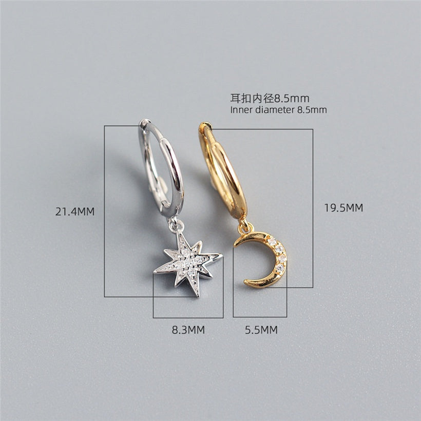 Pendientes de botón de nueva moda Luna Estrellas Pendientes simples
