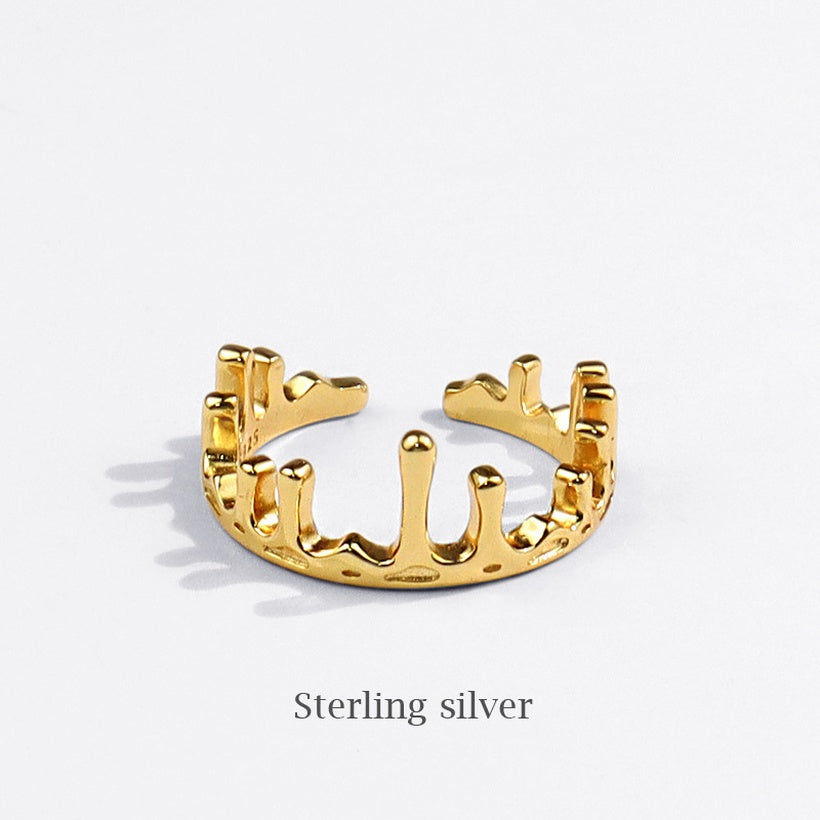Versión coreana del anillo de dedo irregular ajustable con apertura en forma de corona