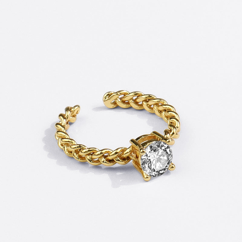 Anillo de circón de cadena de oro francés anillo de dedo índice de apertura de temperamento simple
