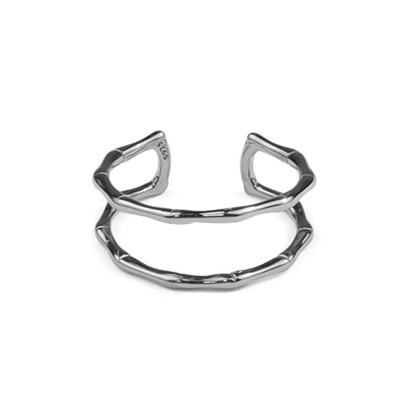 Anillo de bambú de moda femenino doble hueco creativo simple moda anillo abierto