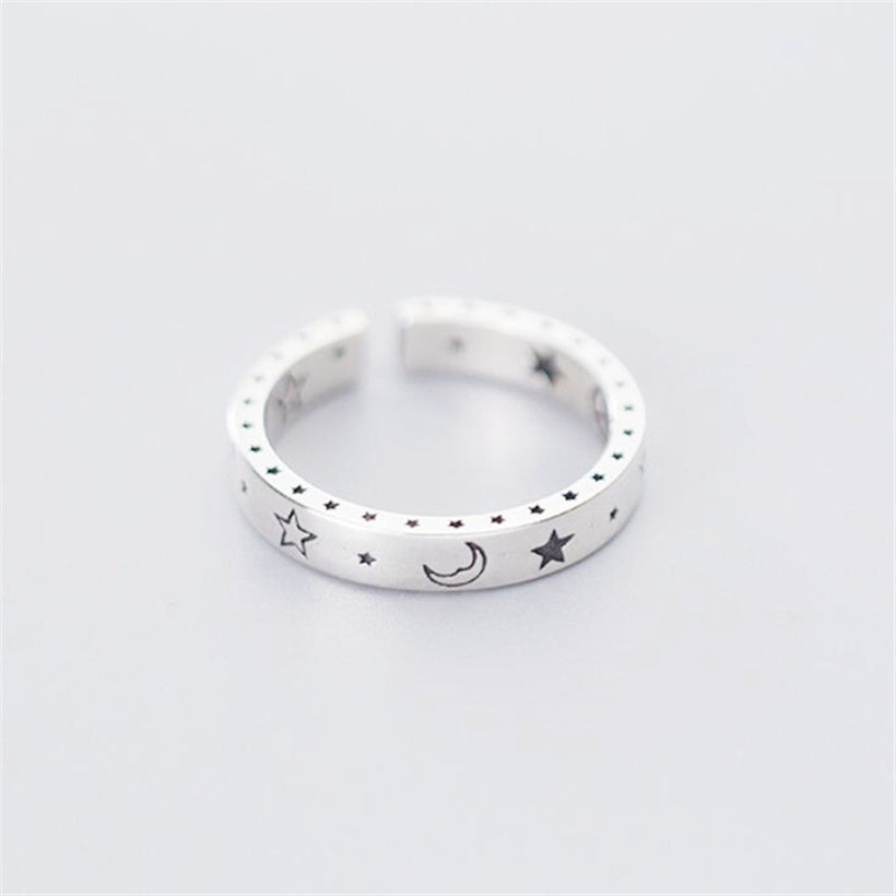 Corea del Sur estrella luna índice dedo anillo retro estrella de cinco puntas anillo