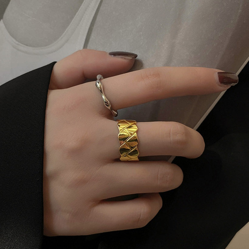 Versión coreana del nuevo anillo de oro laminado abierto cuadrado de moda de diamante creativo al por mayor