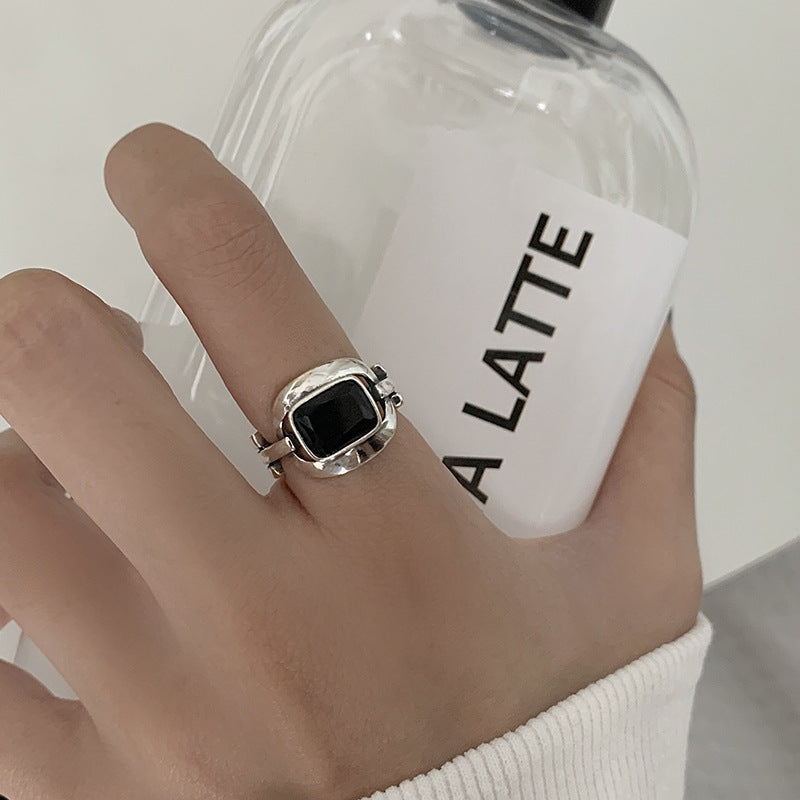 Anillo de dedo índice de apertura en forma de U negro de herradura retro al por mayor