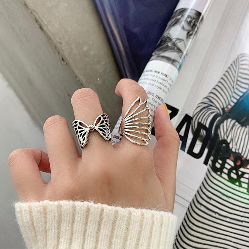 Anillo de mariposa con alas retro, anillo de personalidad a la moda, anillo de dedo índice