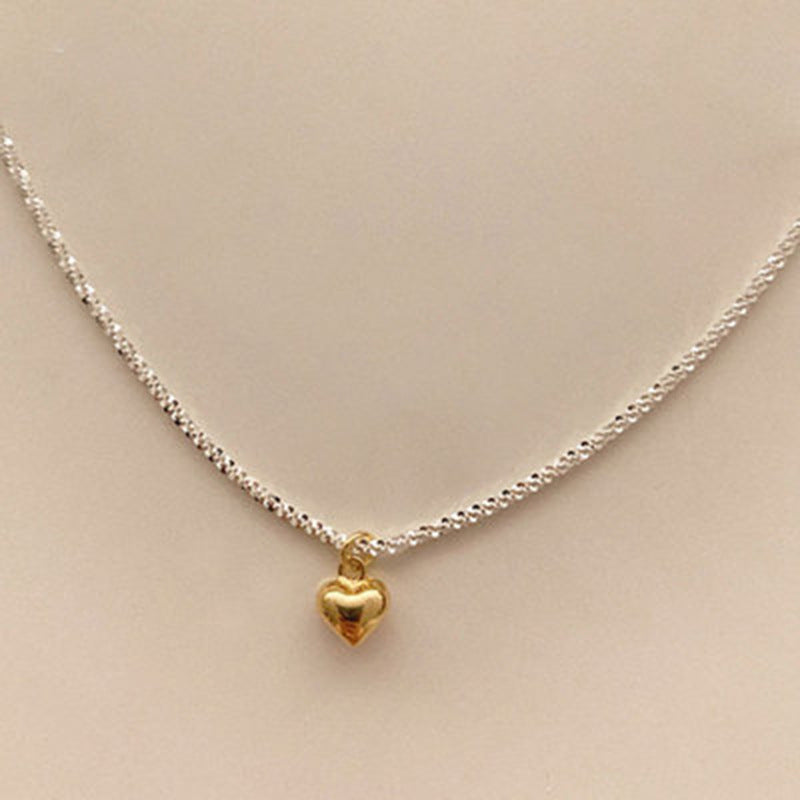 Mini collar de clavícula con colgante de corazón brillante coreano, collar de cadena trenzada de Color contrastante