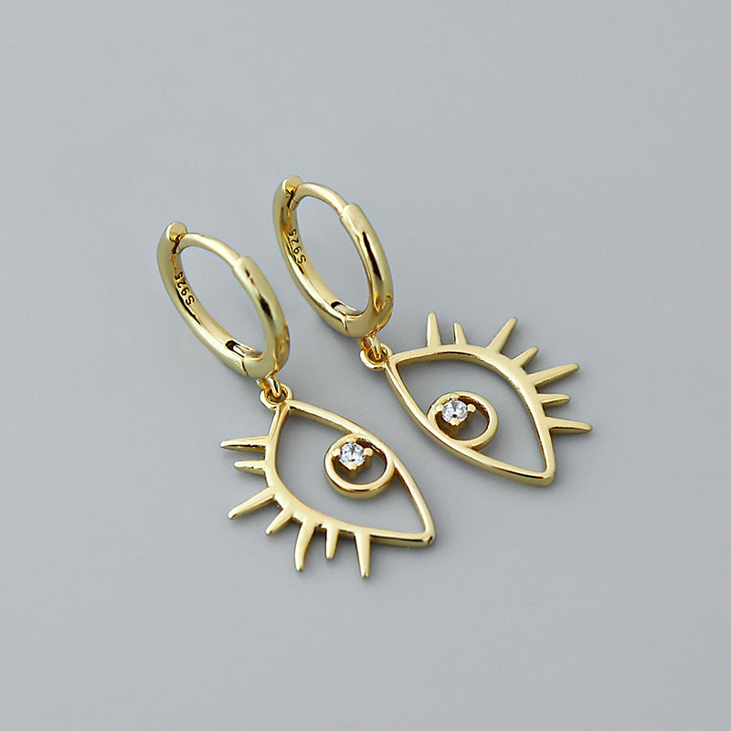 pendientes de oro laminado de circón con incrustaciones geométricas de ojo simple de moda al por mayor
