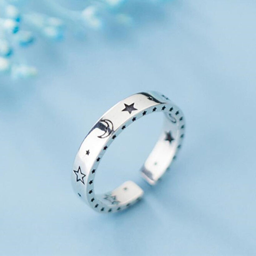 Corea del Sur estrella luna índice dedo anillo retro estrella de cinco puntas anillo