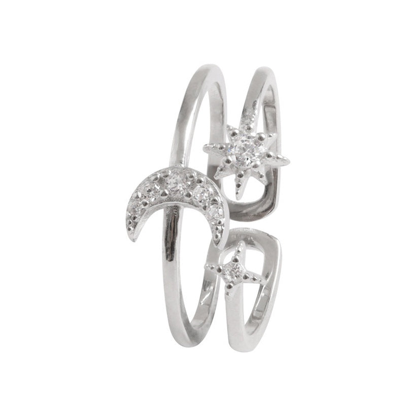 Versión coreana del anillo de apertura de luna y estrella de diamante intermitente