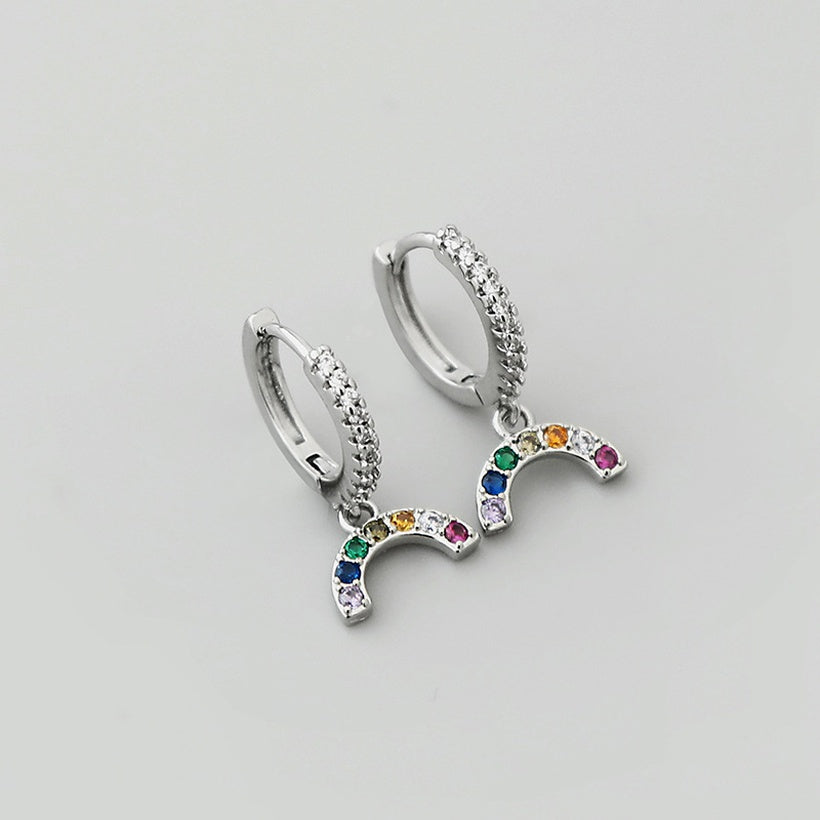 Pendientes de oro laminado con colgante de arcoíris de Zirconia Retro al por mayor