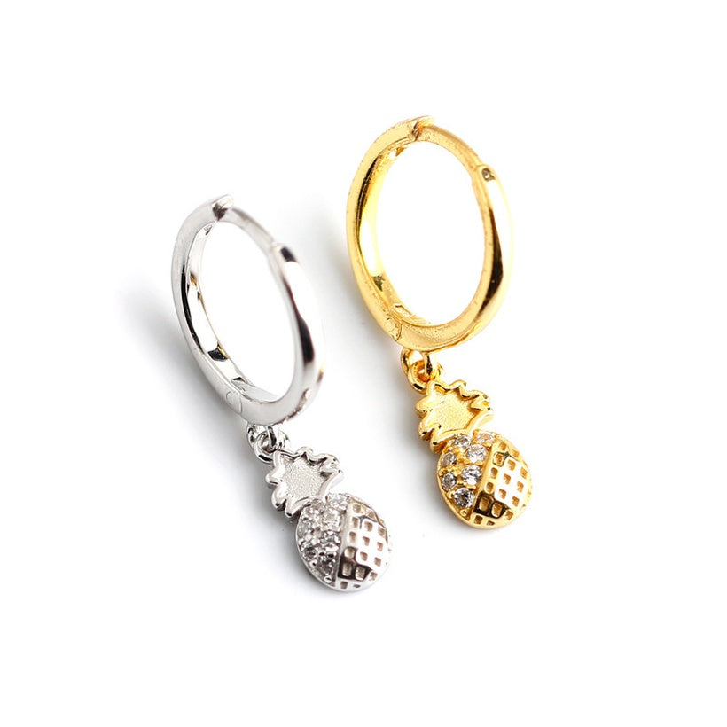 2021 Nuevo clip de oreja transfronterizo europeo y americano Moda de lujo asequible Diamond PineappleShaped J Moda Pendientes de botón simples Accesorios de clip de oreja