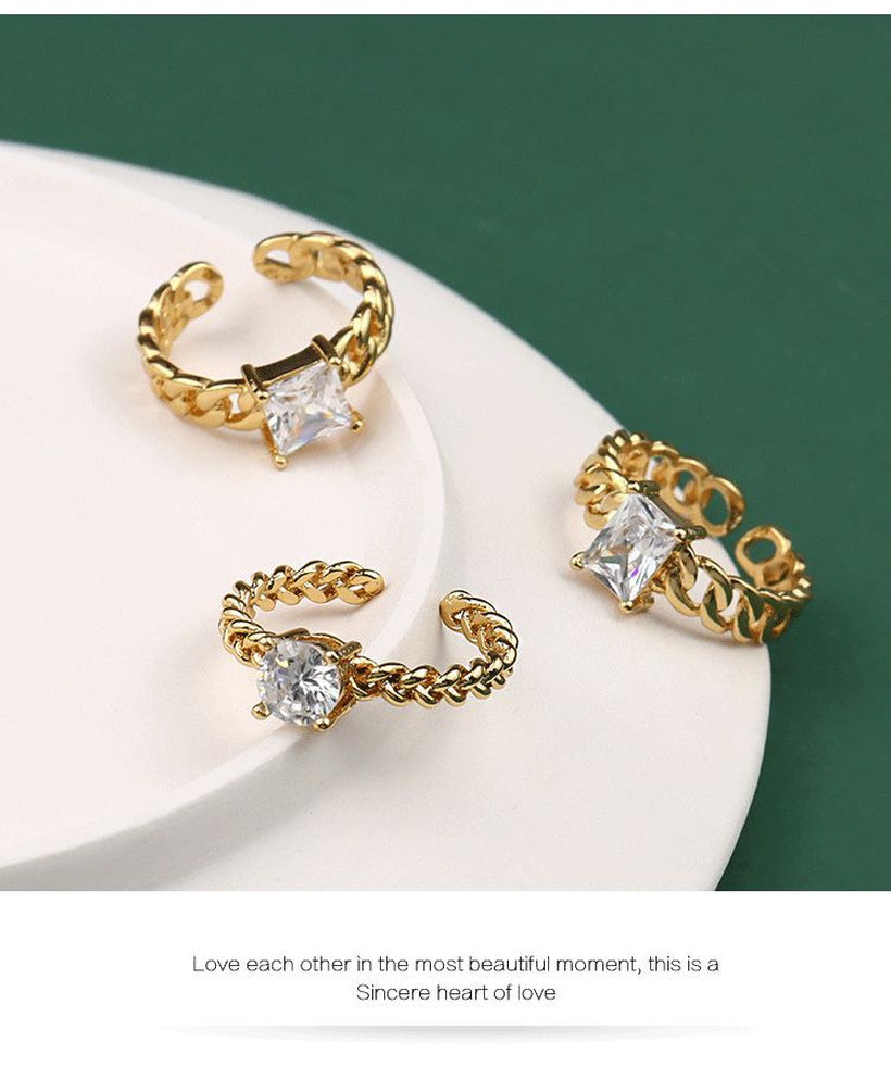 Anillo de circón de cadena de oro francés anillo de dedo índice de apertura de temperamento simple
