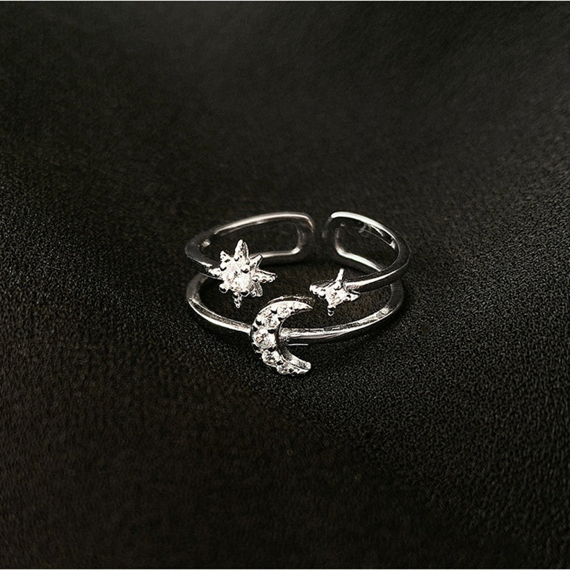 Versión coreana del anillo de apertura de luna y estrella de diamante intermitente
