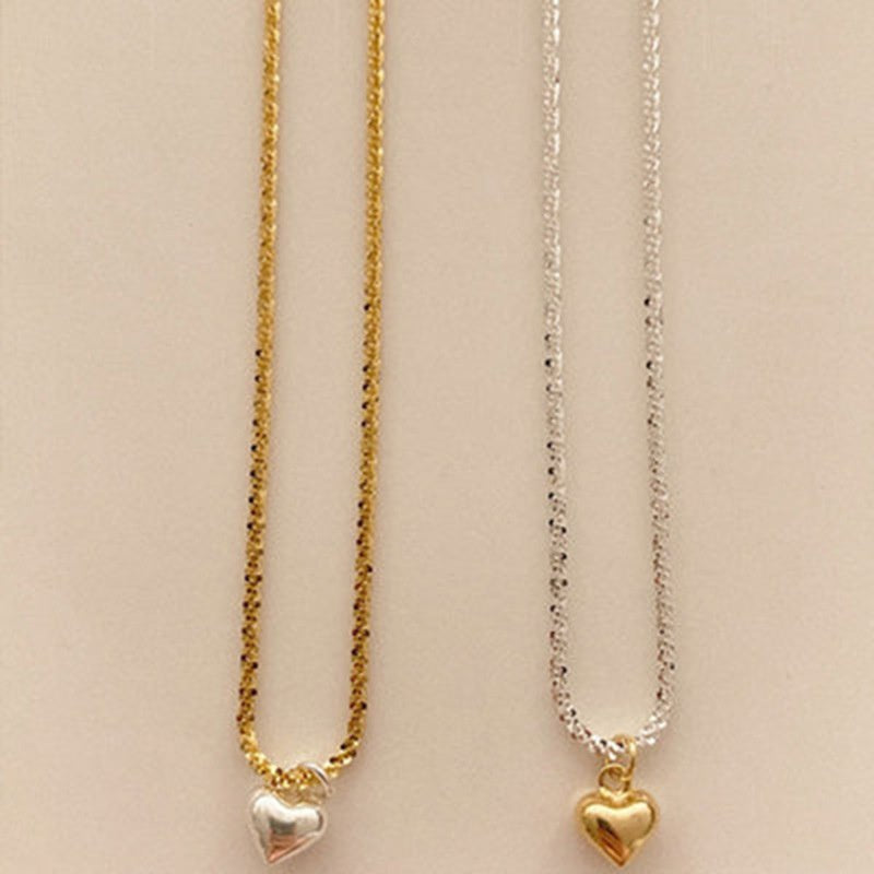 Mini collar de clavícula con colgante de corazón brillante coreano, collar de cadena trenzada de Color contrastante