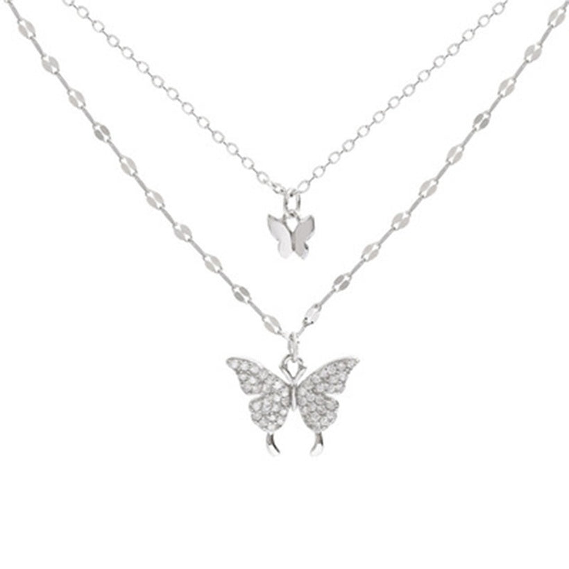Collar de mariposa de doble capa de Corea del Sur, cadena de clavícula