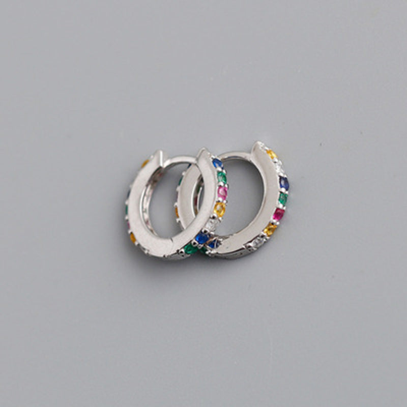 2021 nuevo extranjero Comercio 7 mm Europa y América Cross Border S925 Silver round MicroInlaid Color Zircon Pendientes Pendientes para mujer