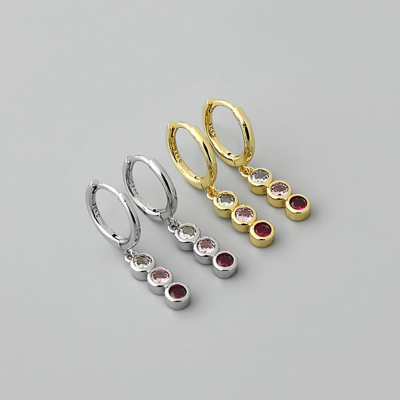 Pendientes de oro laminado con aro de gota de circón tricolor retro al por mayor