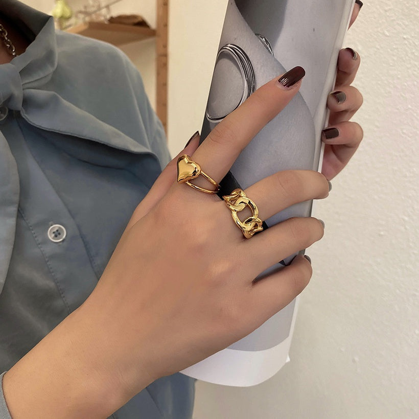 Nuevo anillo de corazón de moda para mujer, anillo en forma de corazón de moda hueca de temperamento simple