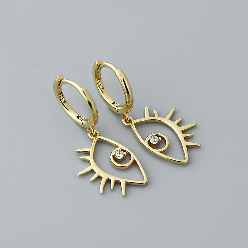 pendientes de oro laminado de circón con incrustaciones geométricas de ojo simple de moda al por mayor