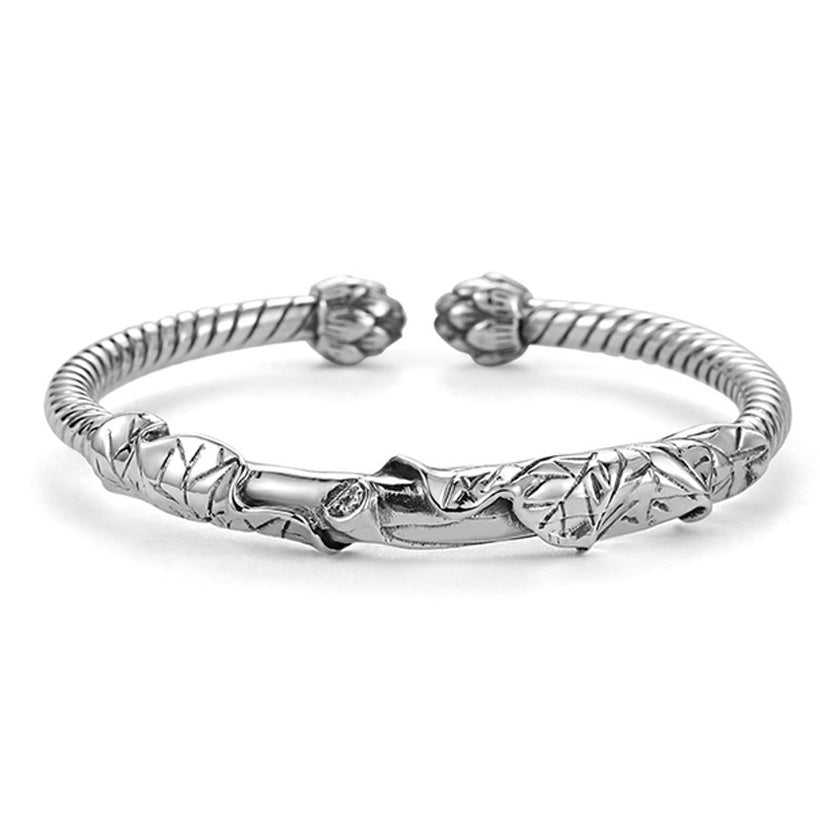 Pulsera de loto para hombre, pulsera tallada Vintage, pulsera de loto con apertura para hombre, joyería de mano de estilo antiguo, comercio exterior transfronterizo