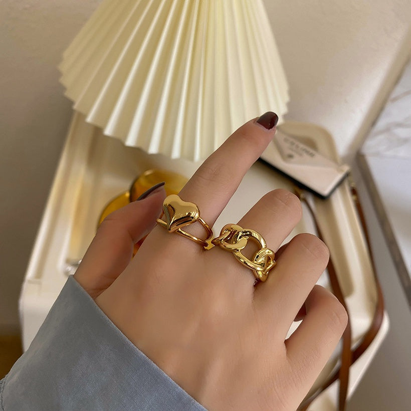 Nuevo anillo de corazón de moda para mujer, anillo en forma de corazón de moda hueca de temperamento simple