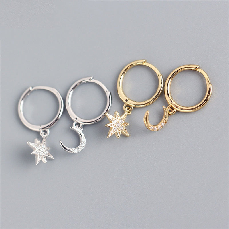 Pendientes de botón de nueva moda Luna Estrellas Pendientes simples