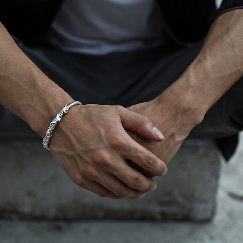 Pulsera de loto para hombre, pulsera tallada Vintage, pulsera de loto con apertura para hombre, joyería de mano de estilo antiguo, comercio exterior transfronterizo