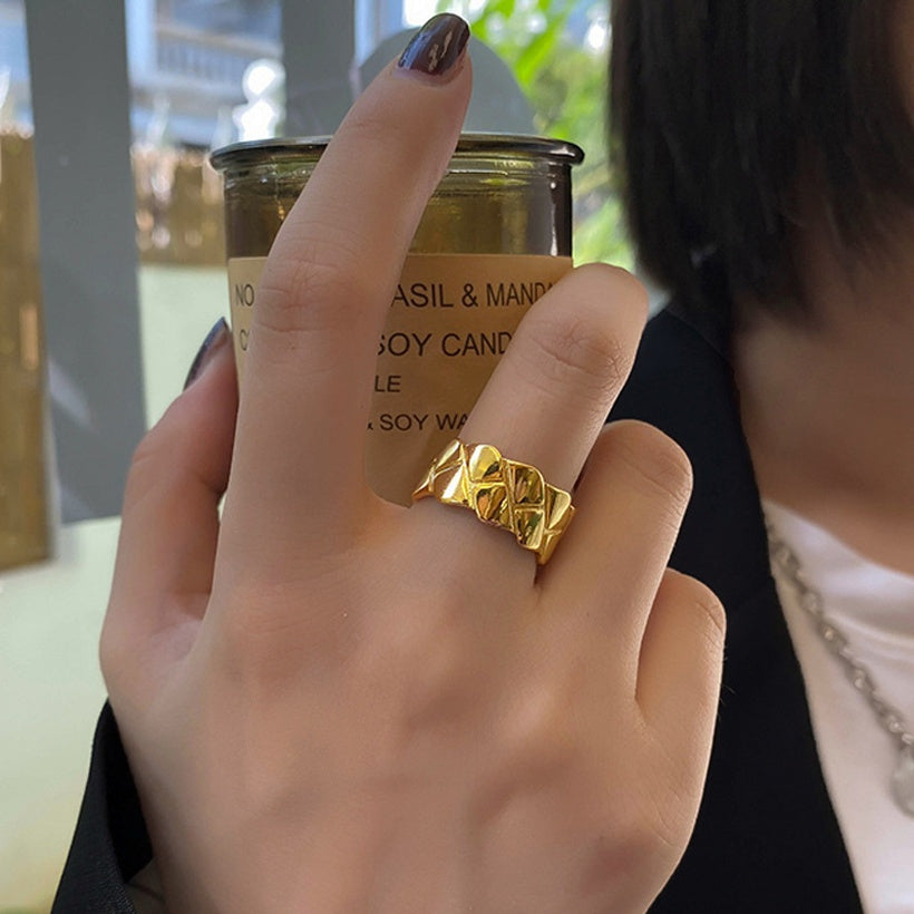 Versión coreana del nuevo anillo de oro laminado abierto cuadrado de moda de diamante creativo al por mayor