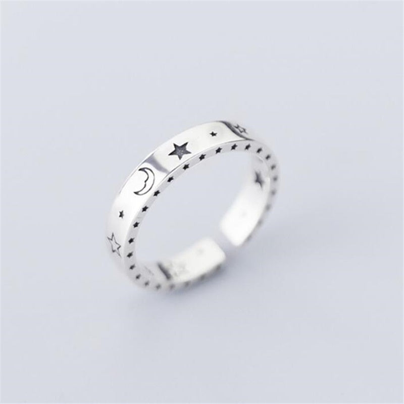 Corea del Sur estrella luna índice dedo anillo retro estrella de cinco puntas anillo