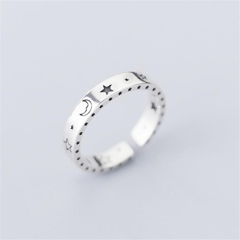 Corea del Sur estrella luna índice dedo anillo retro estrella de cinco puntas anillo