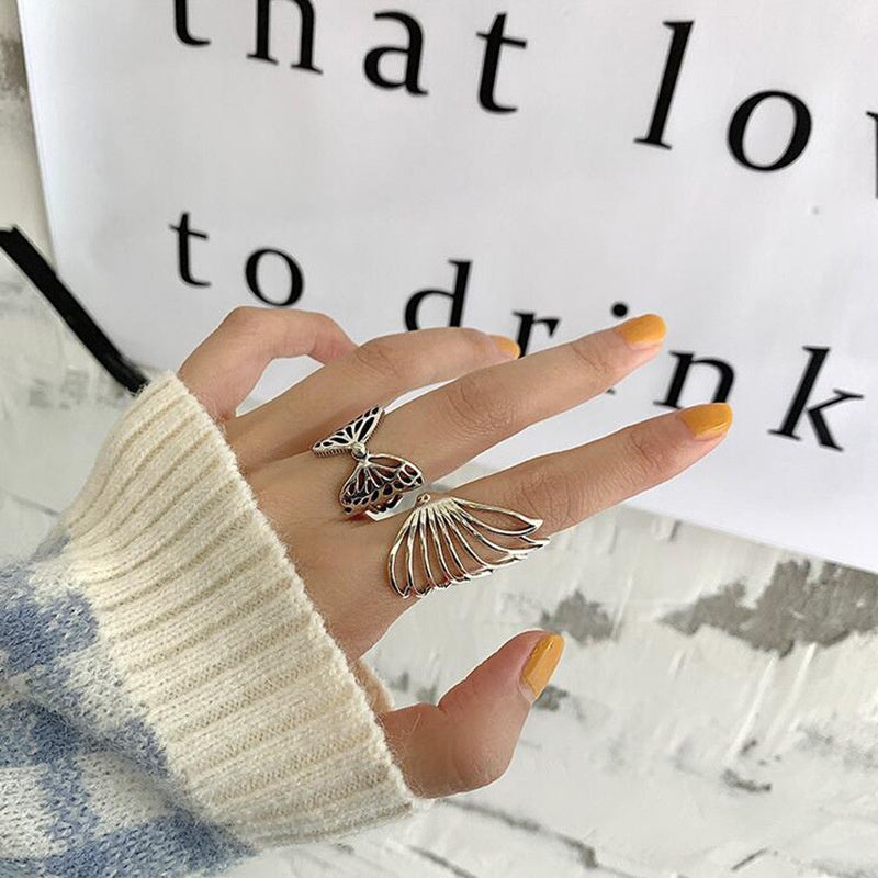 Anillo de mariposa con alas retro, anillo de personalidad a la moda, anillo de dedo índice