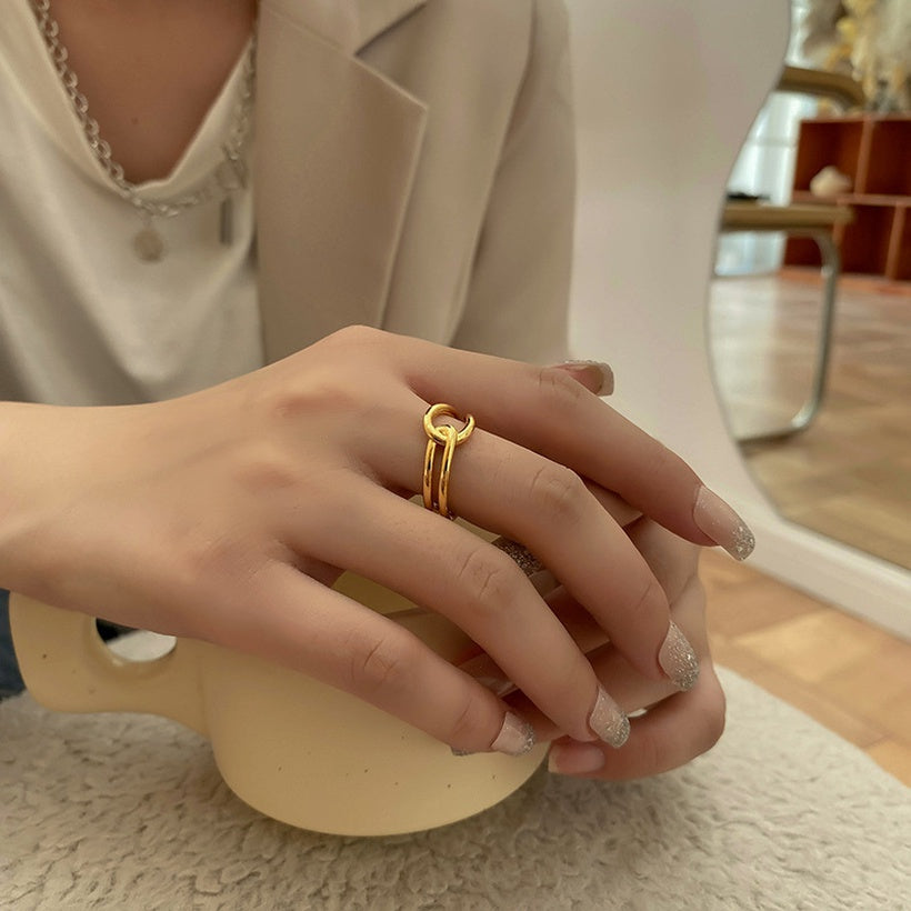 Versión coreana del anillo cruzado de moda femenina anillo de bobinado allmatch anillo de personalidad de doble capa