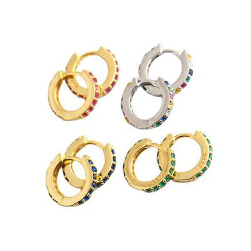 2021 nuevo extranjero Comercio 7 mm Europa y América Cross Border S925 Silver round MicroInlaid Color Zircon Pendientes Pendientes para mujer