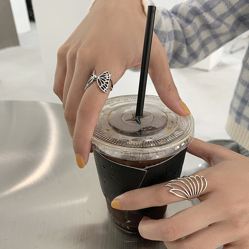 Anillo de mariposa con alas retro, anillo de personalidad a la moda, anillo de dedo índice