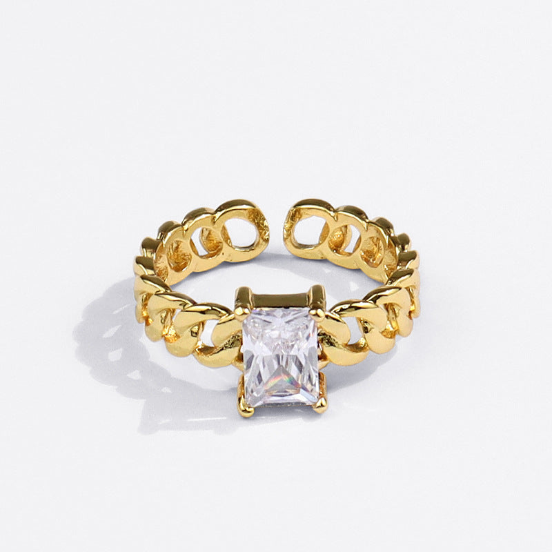 Anillo de circón de cadena de oro francés anillo de dedo índice de apertura de temperamento simple